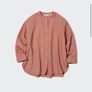 Uniqlo linen blend band collar 3/4 sleeve shirt